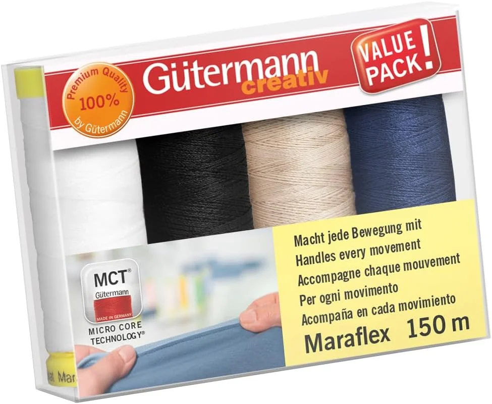 گوترمن - مجموعه نخ خیاطی الاستیک پلی استر (4 عدد 150 متری) Maraflex Creativ Gütermann، تنوع رنگ 1-1