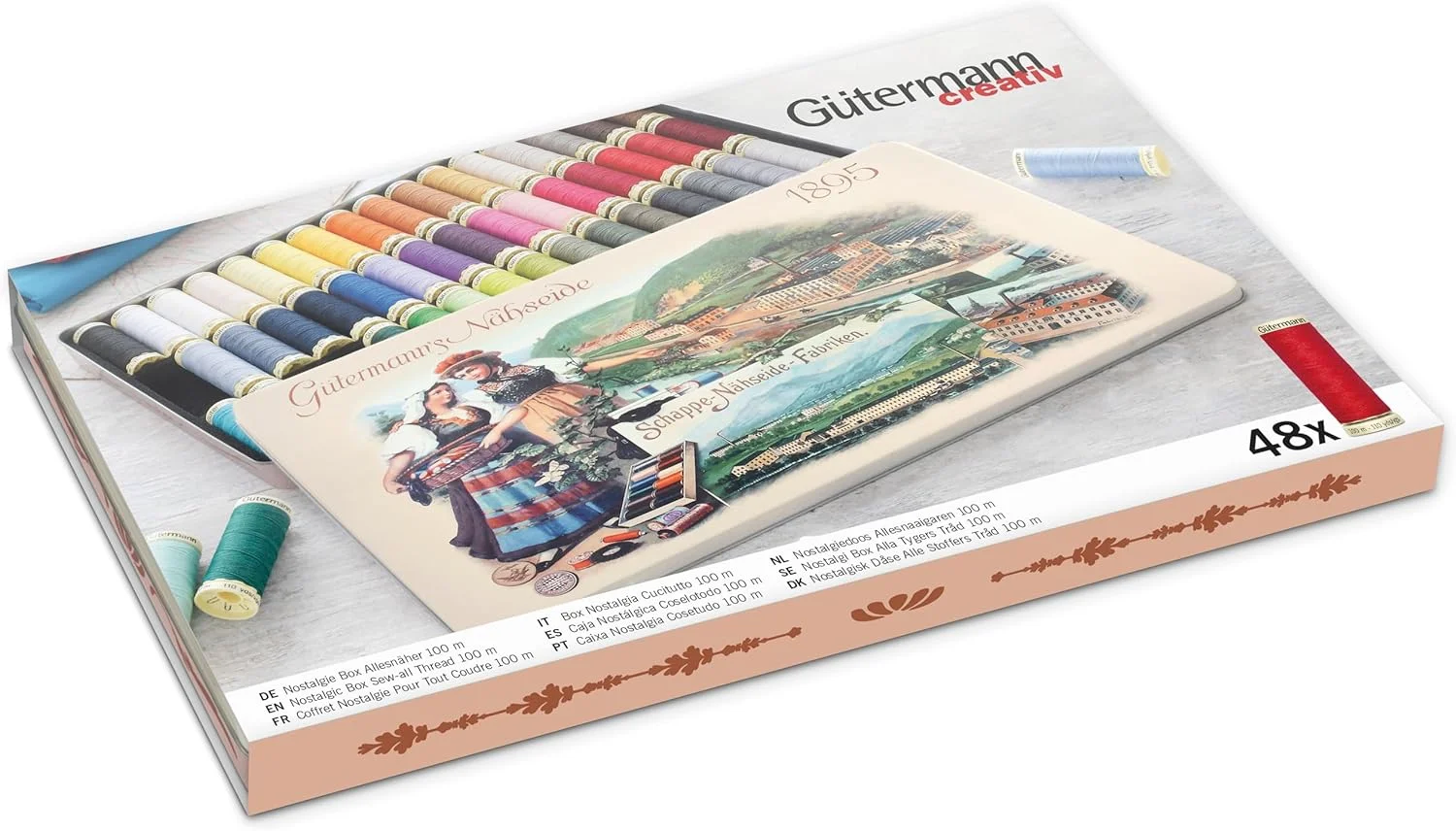 جعبه نوستالژیک Gütermann creativ حاوی 48 قرقره نخ خیاطی