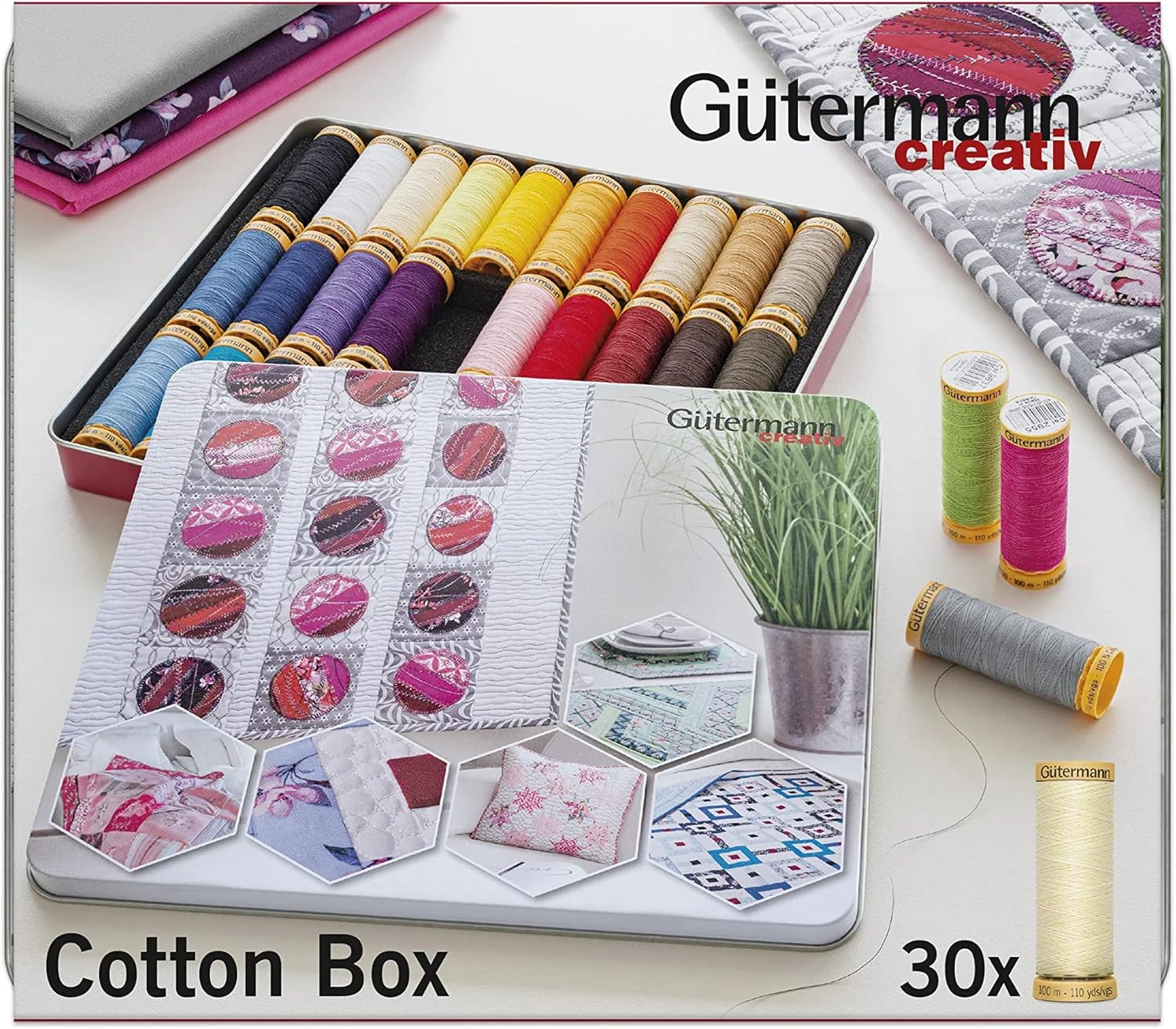 جعبه نخ پنبه ای Gütermann Creativ با 30 قرقره نخ پنبه ای C Ne 50 100 متری رنگ های متنوع جعبه نخ پنبه ای Gütermann Creativ با 30 قرقره نخ پنبه ای C Ne 50 100 متری رنگ های متنوع