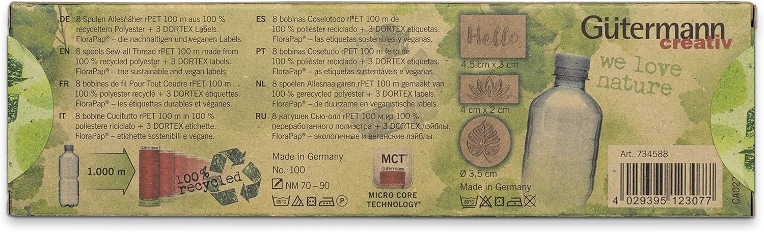 ست نخ خیاطی Gütermann creativ rPET با 8 قرقره نخ خیاطی همه منظوره 100 متری ساخته شده از 100% پلی استر بازیافتی + 3 عدد لیبل Dortex. FloraPap - لیبل های پایدار و وگان. ست نخ خیاطی Gütermann creativ rPET با 8 قرقره نخ خیاطی همه منظوره 100 متری ساخته شده از 100% پلی استر بازیافتی + 3 عدد لیبل Dortex. FloraPap - لیبل های پایدار و وگان.