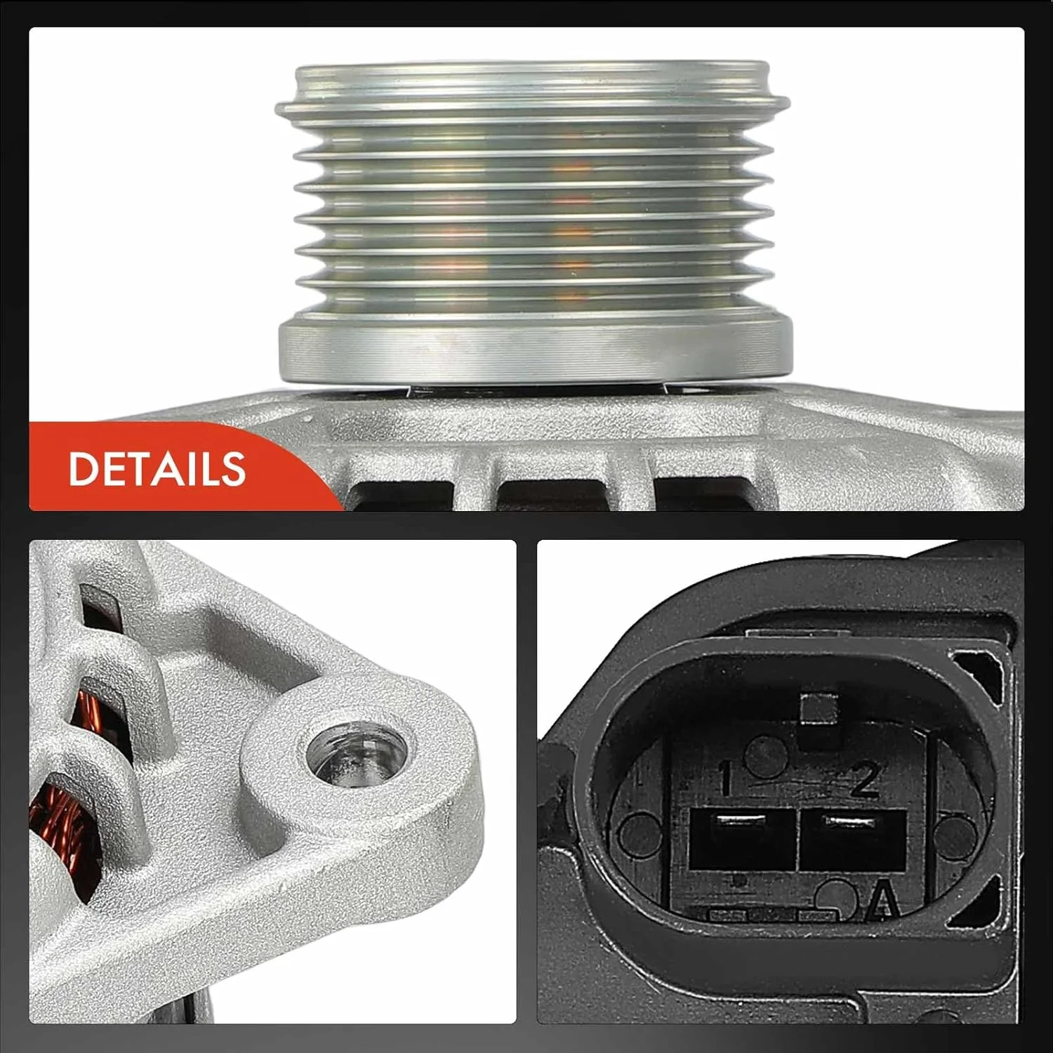 دینام A-Premium سازگار با Ram ProMaster 1500 2014-2016 3.0L، ProMaster 2500 2014-2016 3.0L، ProMaster 3500 2014-2016 3.0L، 12 ولت 220 آمپر 6 شیار کلاچ پولی در جهت عقربه های ساعت، جایگزین # 68261783AA