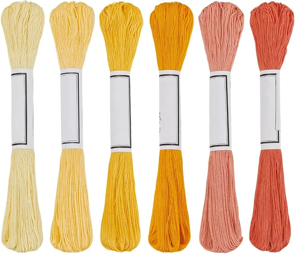 نخ ساشیکو FREEBLOSS، 6 عدد نخ خیاطی 100% پنبه، 6 × 50 متر، نخ زرد گلدوزی برای خیاطی دستی، نخ های ضخیم برای لحاف دوزی، گلدوزی، لوازم کیت ساشیکو