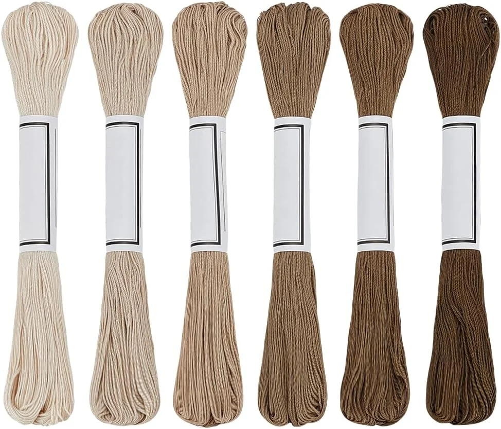 FREEBLOSS بسته 6 تایی نخ ساشیکو، رشته ساشیکو 6 x 50 متری، نخ گلدوزی ساخته شده از پنبه خالص، نخ های خیاطی ژاپنی، لوازم جانبی کیت خیاطی لحاف و چوب، 6 رنگ با تم خاکی