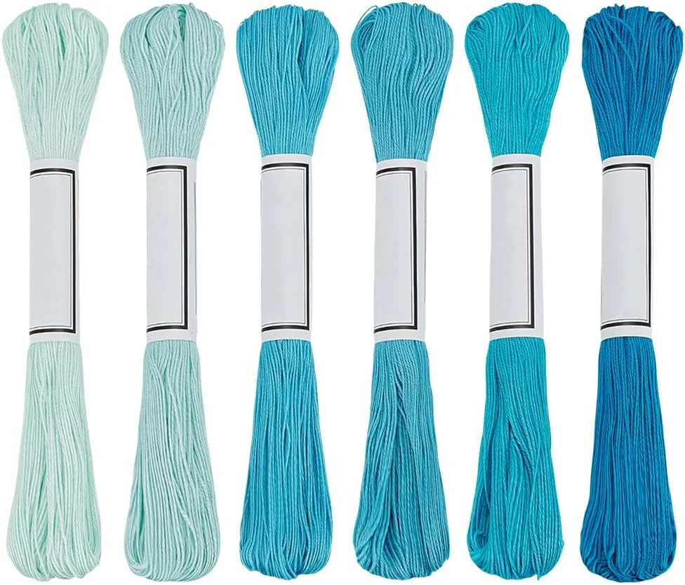 FREEBLOSS بسته 6 تایی نخ ساشیکو، رشته های ساشیکو 6 x 50 متری، نخ گلدوزی پنبه خالص، نخ های خیاطی ژاپنی، لوازم جانبی کیت خیاطی لحاف و چوب، 6 رنگ با تم آبی دریاچه