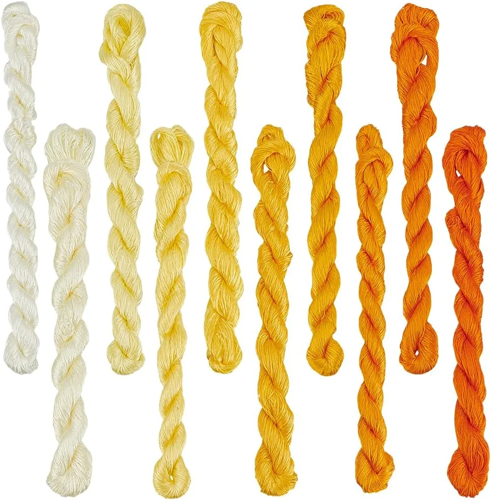 FREEBLOSS بسته 10 تایی نخ ابریشم گلدوزی، نخ ابریشمی 10 x 100 متری، نخ گلدوزی ابریشم طبیعی، نخ های خیاطی سنتی، لوازم جانبی کیت خیاطی لحاف و چسب، 10 رنگ با تم زرد