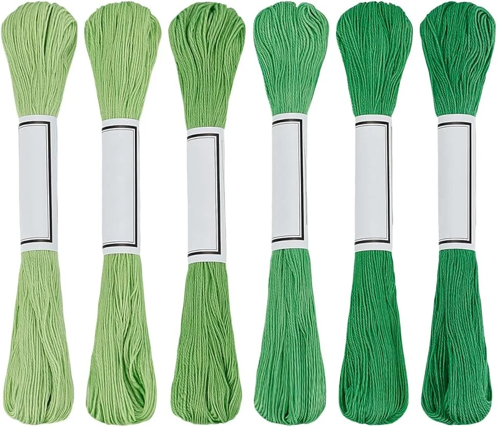 نخ ساشیکو FREEBLOSS، 6 عدد کلاف نخ ساشیکو 6 * 50 متری، نخ گلدوزی پنبه خالص، نخ های خیاطی ژاپنی، لوازم کیت خیاطی لحاف دوزی و گلدوزی، 6 رنگ با تم سبز