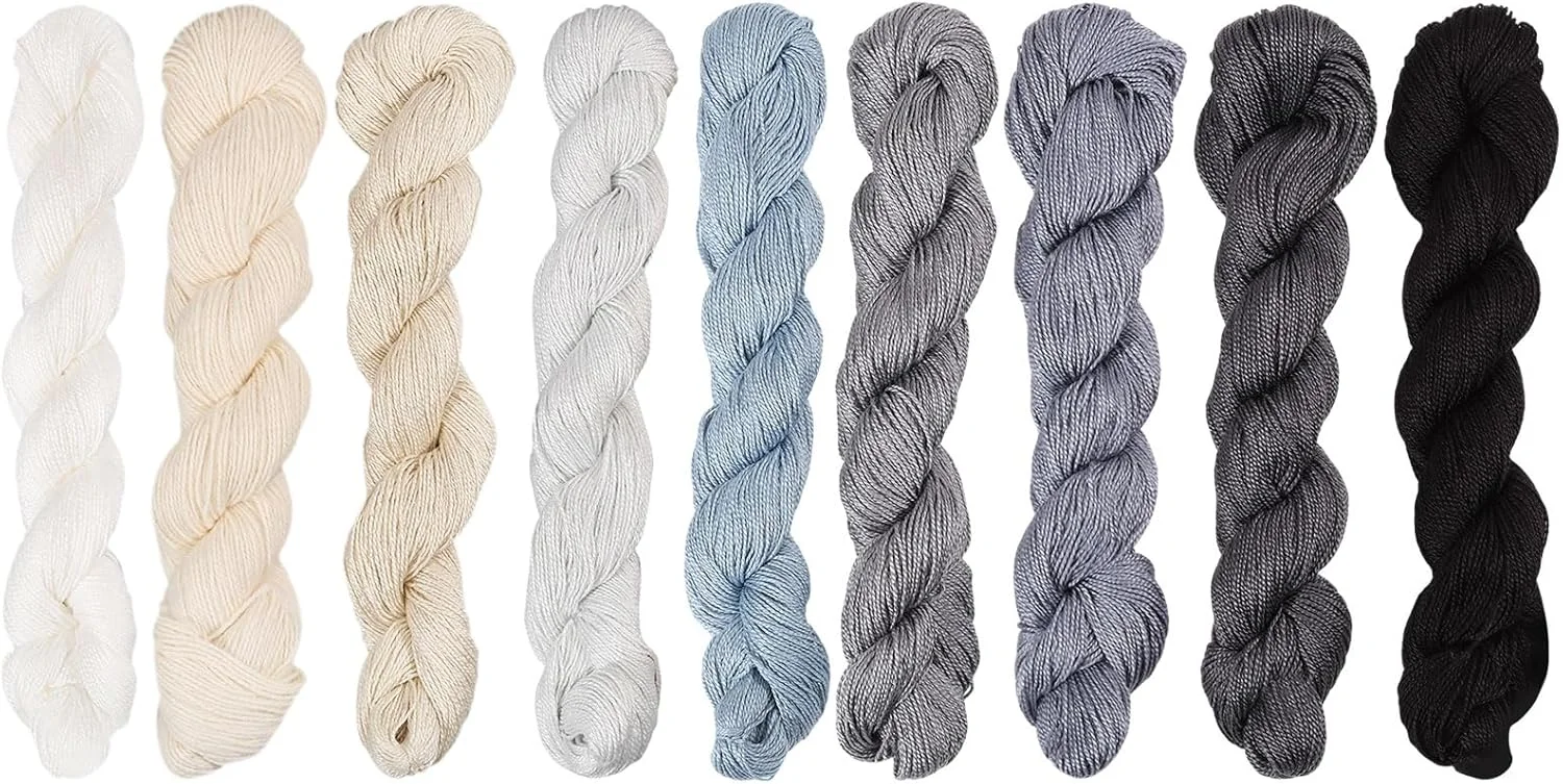 فری بلاز 9 عدد نخ ساشیکو، کلاف ساشیکو 100 متری * 9 رنگ (تم خاکستری) نخ گلدوزی پنبه ای، لحاف دوزی ژاپنی و لوازم کیت ساشیکو گلدوزی، نخ خیاطی