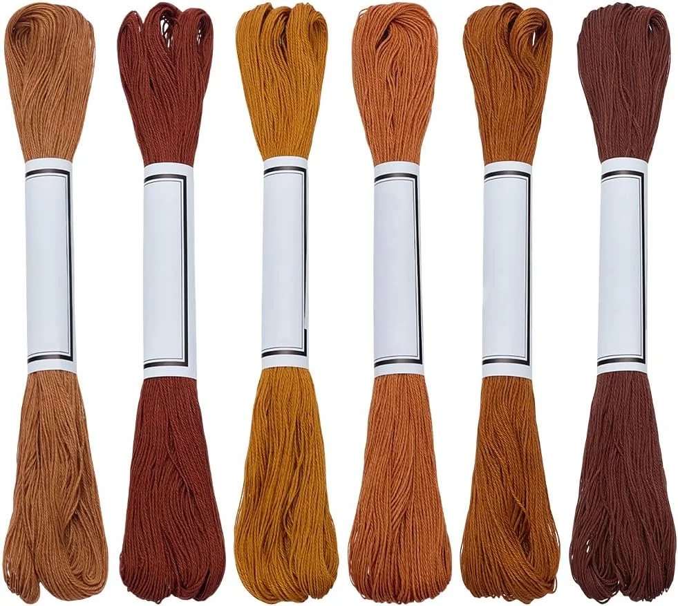 نخ ساشیکو FREEBLOSS، 6 عدد کلاف نخ ساشیکو 55 یاردی * 6 رنگ، نخ گلدوزی پنبه ای قهوه ای، لوازم کیت ساشیکو لحاف دوزی و گلدوزی ژاپنی