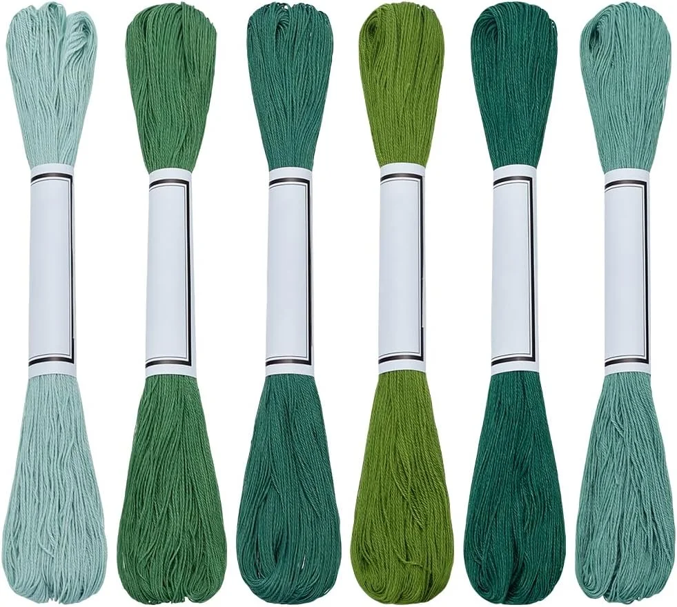 نخ ساشیکو FREEBLOSS، 6 عدد کلاف ساشیکو، 55 یارد * 6 رنگ، نخ گلدوزی پنبه ای سبز، لوازم کیت ساشیکو لحاف دوزی و گلدوزی ژاپنی