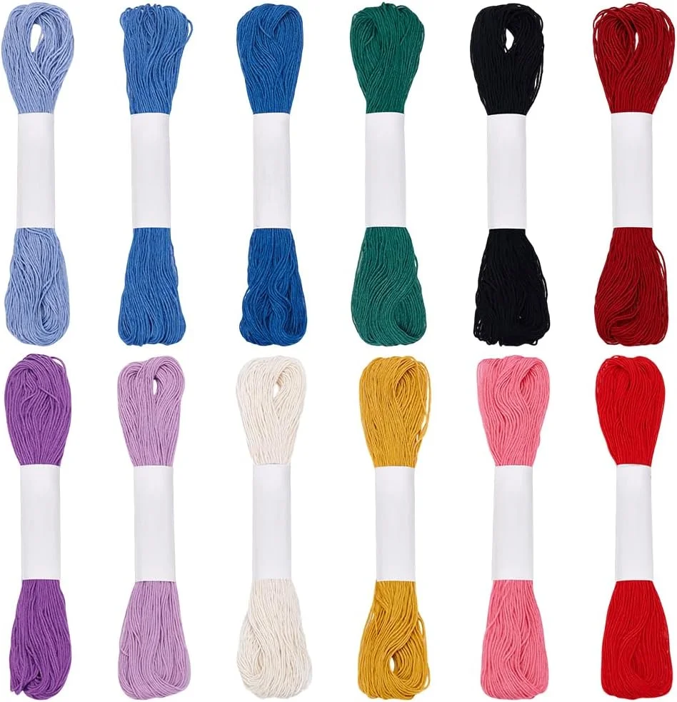 نخ ساشیکو FREEBLOSS، ۱۲ رنگ، ۲۶۲ یارد، کلاف نخ ساشیکو، نخ گلدوزی پنبه ای، لحاف دوزی ژاپنی و گلدوزی، لوازم کیت ساشیکو، نخ خیاطی، نخ ساشیکو