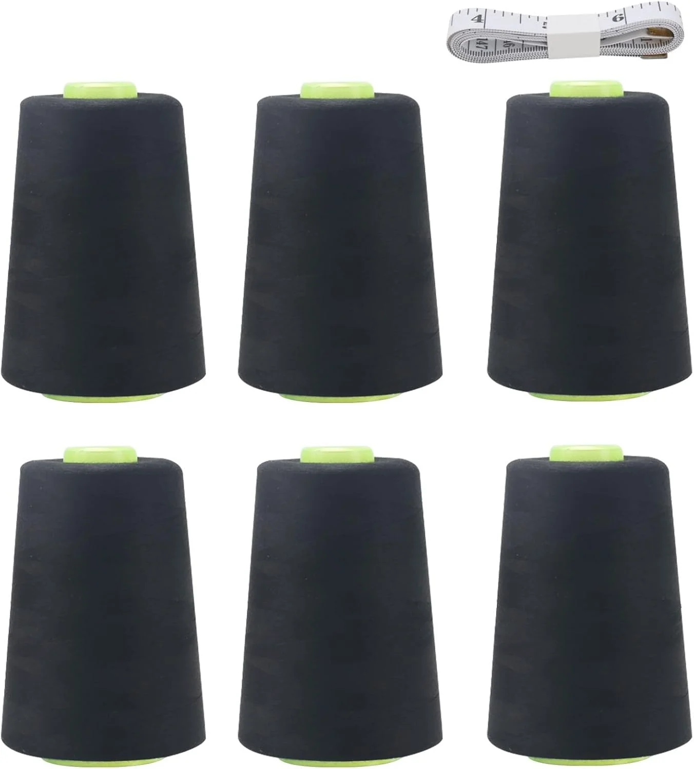 نخ خیاطی پلی استر فوگاوا 6 عددی 5000 یاردی، نخ سردوز چرخ خیاطی، نخ سردوز 40S/2 مشکی، مخروطی نخ خیاطی به همراه متر خیاطی برای صنایع دستی خیاطی دستی و ماشینی