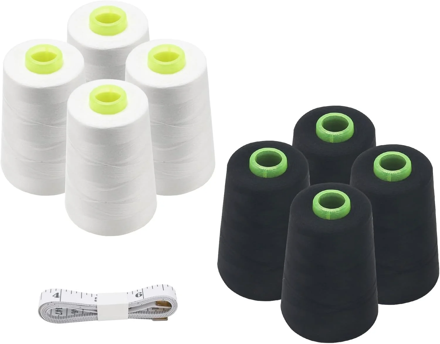 نخ خیاطی پلی استر فوگاوا 8 رول 5000 یاردی، نخ سردوز چرخ خیاطی، نخ سردوز 40S/2 مشکی سفید، مخروطی نخ خیاطی به همراه متر اندازه گیری برای صنایع دستی خیاطی دستی و ماشینی