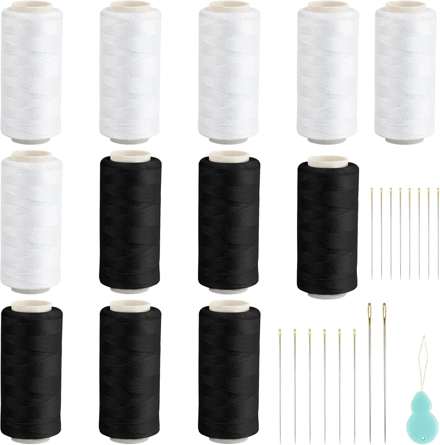 Framendino، بسته 10 عددی نخ خیاطی پلی استر با سوزن نخ کن فولادی برای چرخ خیاطی، دوخت دستی و گلدوزی