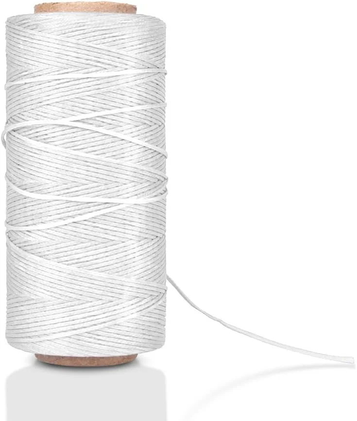 نخ موم زده Flexzion - 260 متر 0.8 میلی متر 150D نخ پلی استر موم زده برای دوخت چرم، صحافی، بخیه زدن و پروژه های DIY (سفید)