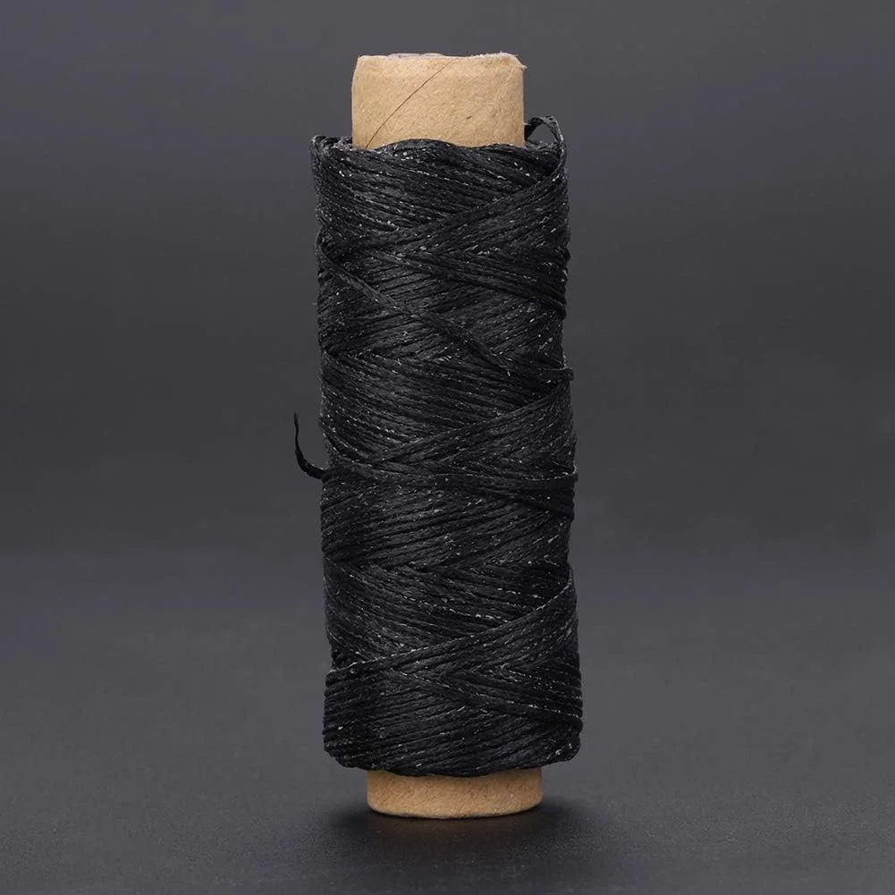 نخ موم زده تخت Fdit برای صنایع دستی چرمی و تعمیر کفش: نخ دوخت دستی 50 متری (مشکی)