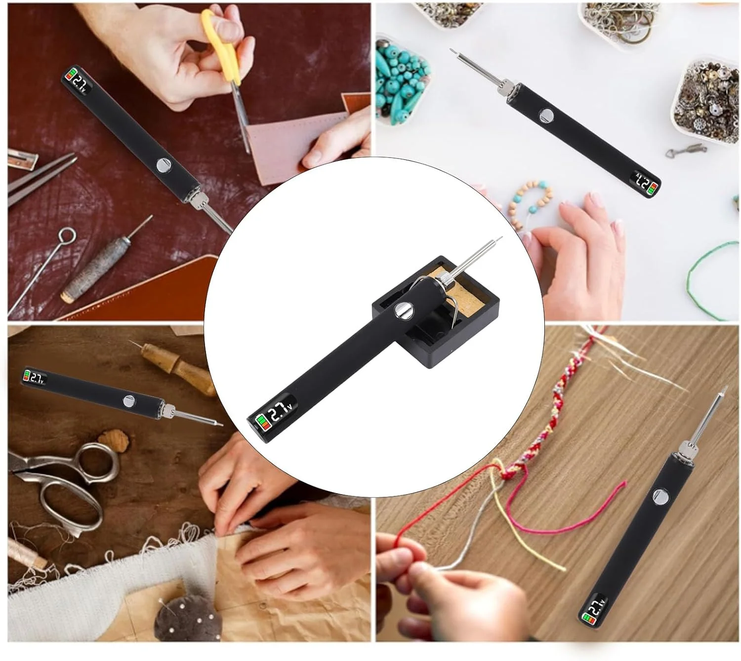 کیت قلم سوزاندن نخ شارژی Fdit با نمایشگر دیجیتال، خاموش شدن خودکار و شارژ USB-C، ابزار جواهرات چرمی قابل حمل برای خیاطی، مهره دوزی، بافندگی (مشکی)