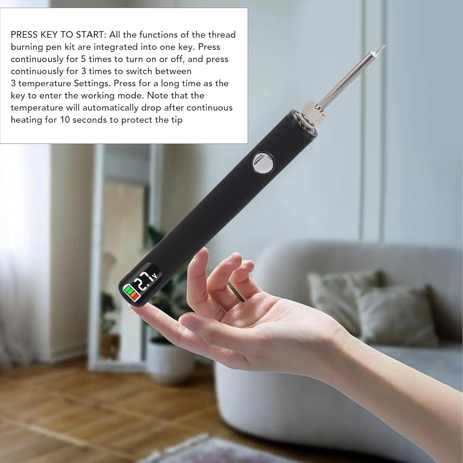 کیت قلم سوزاندن نخ شارژی Fdit با نمایشگر دیجیتال، خاموش شدن خودکار و شارژ USB-C، ابزار جواهرات چرمی قابل حمل برای خیاطی، مهره دوزی، بافندگی (مشکی)