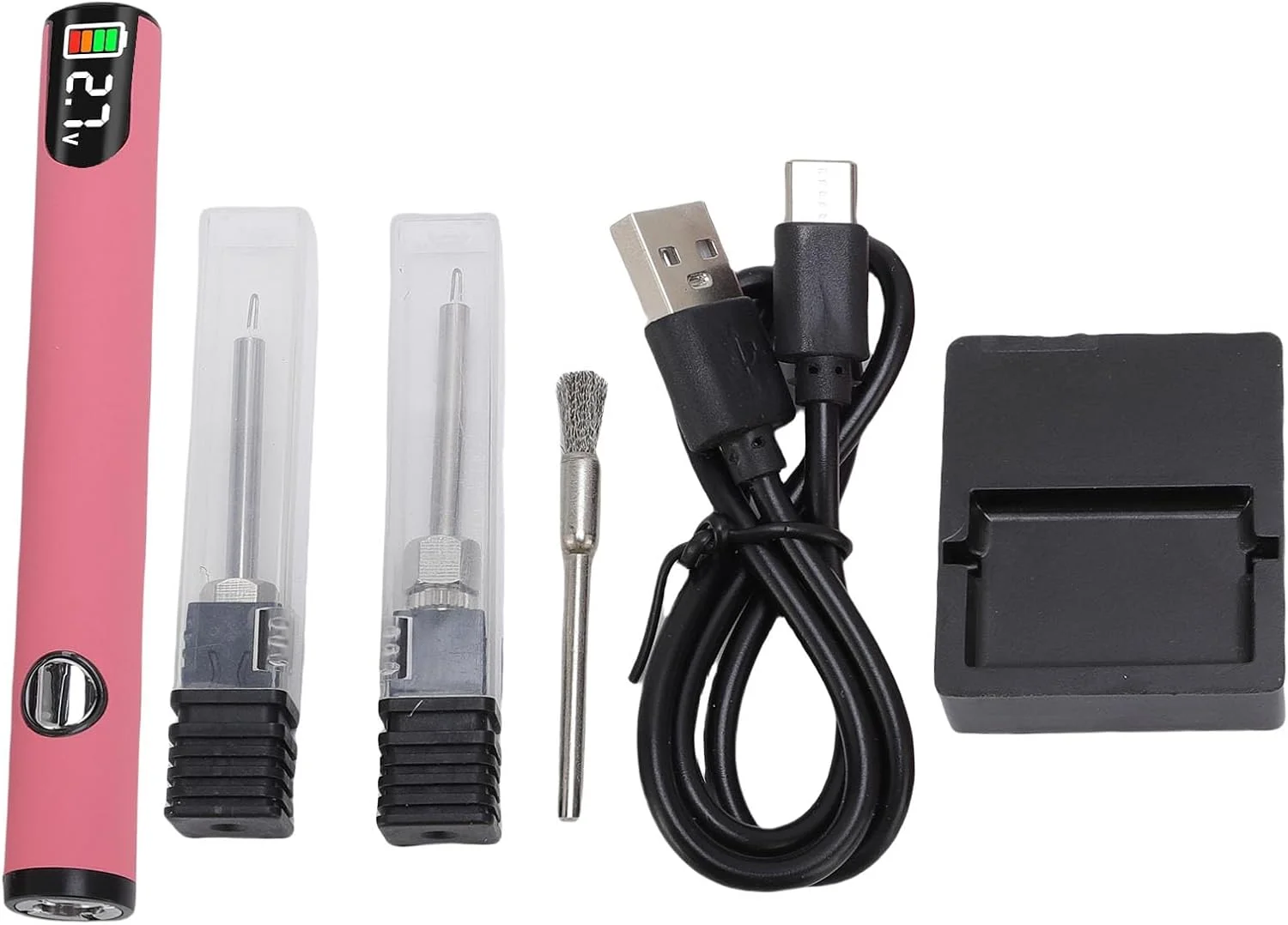 کیت قلم سوزاندن نخ شارژی Fdit با نمایشگر دیجیتال، خاموش شدن خودکار و شارژ USB-C، ابزار جواهرات صنایع دستی چرمی قابل حمل برای خیاطی، مهره دوزی، بافندگی (صورتی)
