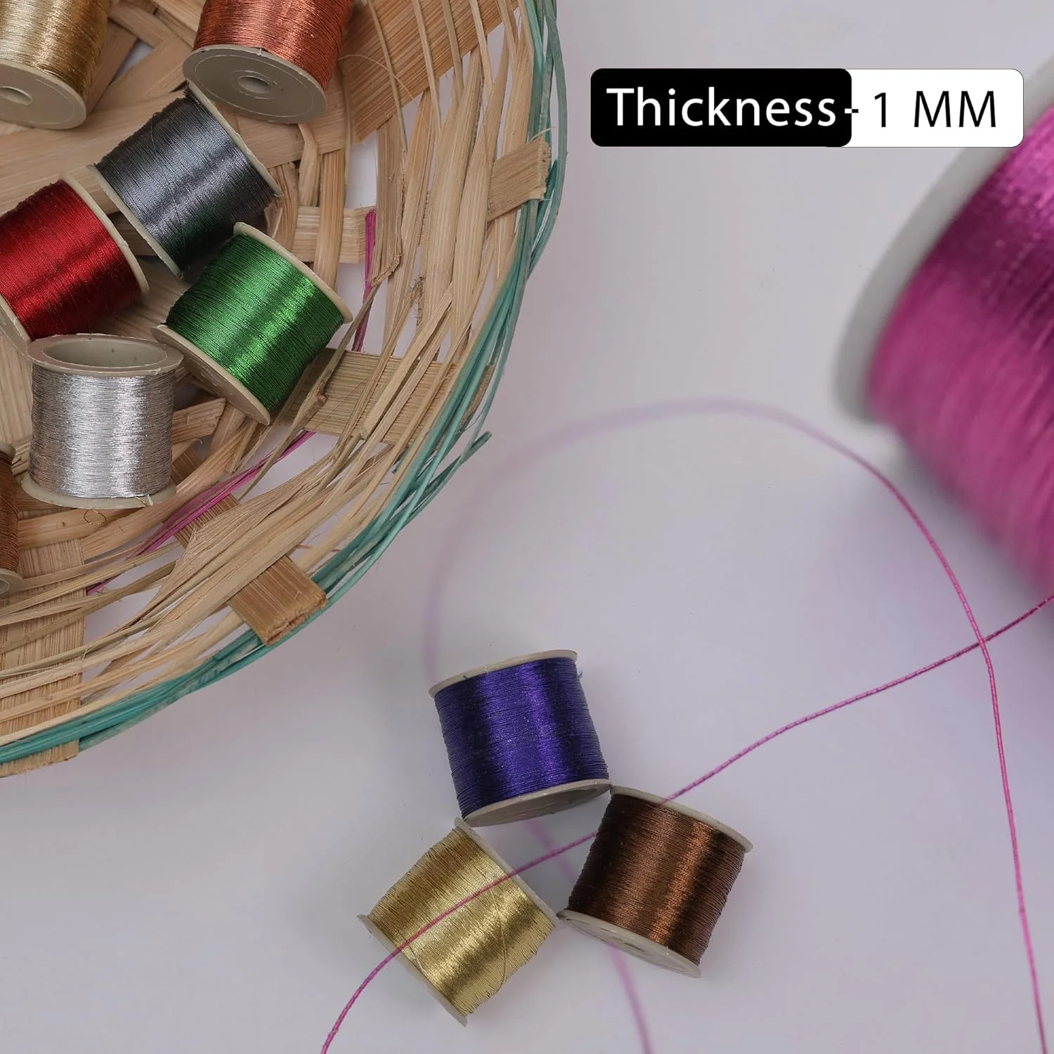 ست نخ زری متالیک گلدوزی Embroiderymaterial برای گلدوزی، خیاطی و جواهرسازی، چند رنگ | 20 رول (ضخامت 0.1 میلی متر / طول 85 متر)