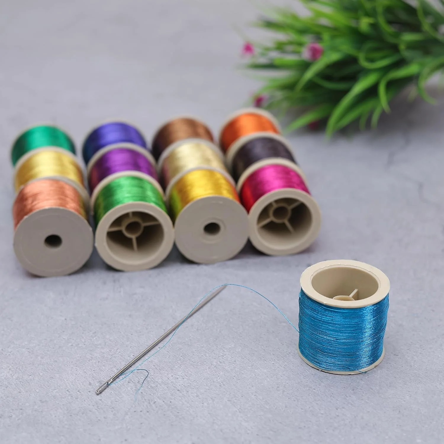 ست نخ زری متالیک گلدوزی Embroiderymaterial برای گلدوزی، خیاطی و جواهرسازی، چند رنگ | 20 رول (ضخامت 0.1 میلی متر / طول 85 متر)