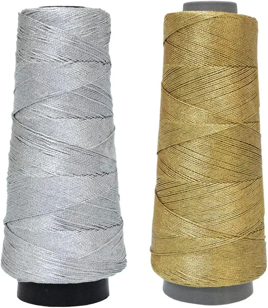 نخ زری فلزی گلدوزی Embroiderymaterial، ایمن برای استفاده در ماشین و گلدوزی دستی، 300 یارد/رول، بسته 2 عددی (نقره ای و طلایی)