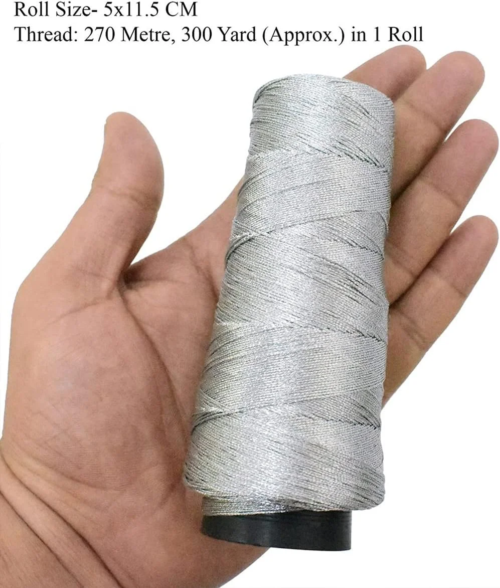 نخ زری فلزی گلدوزی Embroiderymaterial، ایمن برای استفاده در ماشین و گلدوزی دستی، 300 یارد/رول، بسته 2 عددی (نقره ای و طلایی)