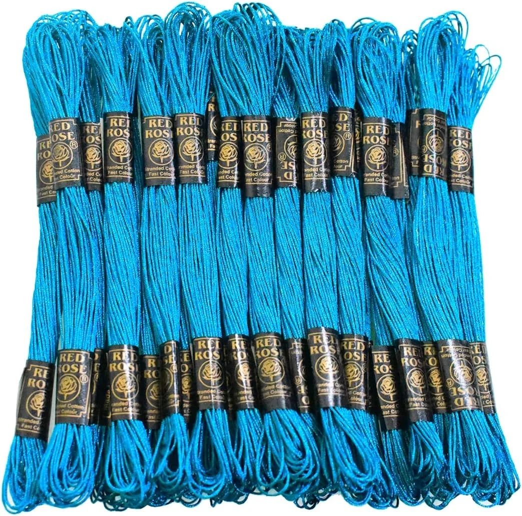 نخ گلدوزی متالیک Embroiderymaterial برای گلدوزی و کوبلن دوزی 1 میلی متر (آبی طاووسی) 25 کلاف - طول هر کلاف: 6.24 متر