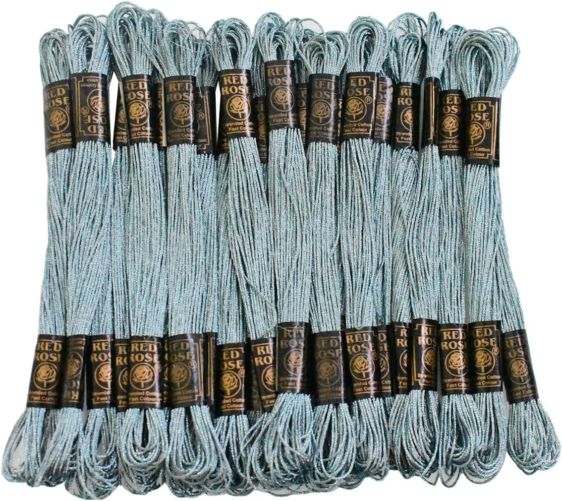 نخ گلدوزی متالیک Embroiderymaterial برای گلدوزی و کوک متقاطع 1 میلی متر (آبی آسمانی) 25 کلاف - طول هر کلاف: 6.24 متر