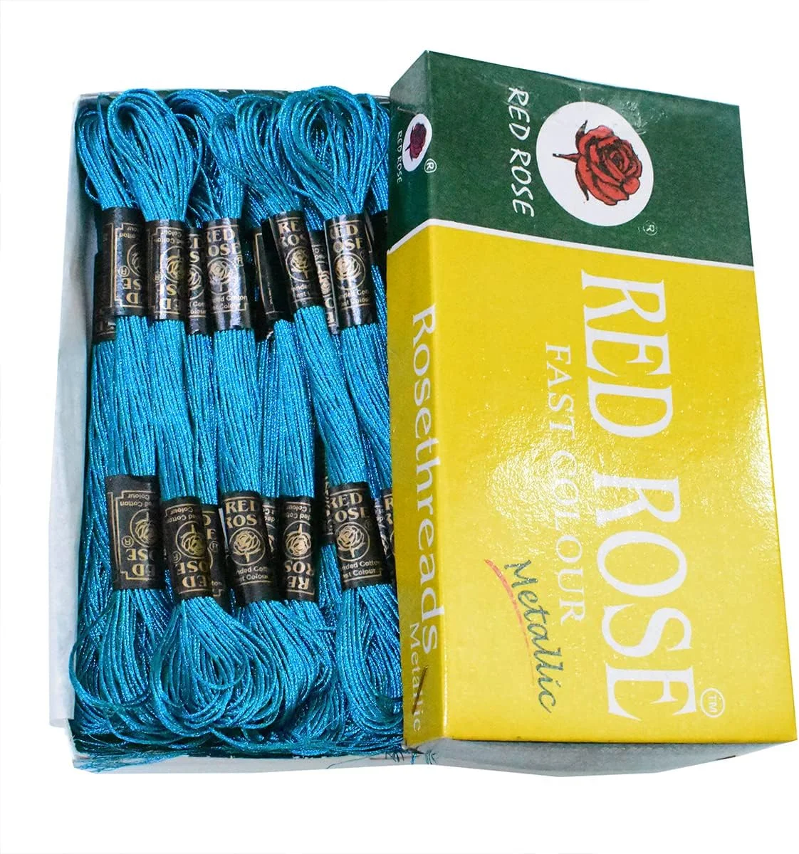 نخ گلدوزی متالیک Embroiderymaterial برای گلدوزی و کوبلن دوزی 1 میلی متر (آبی طاووسی) 25 کلاف - طول هر کلاف: 6.24 متر