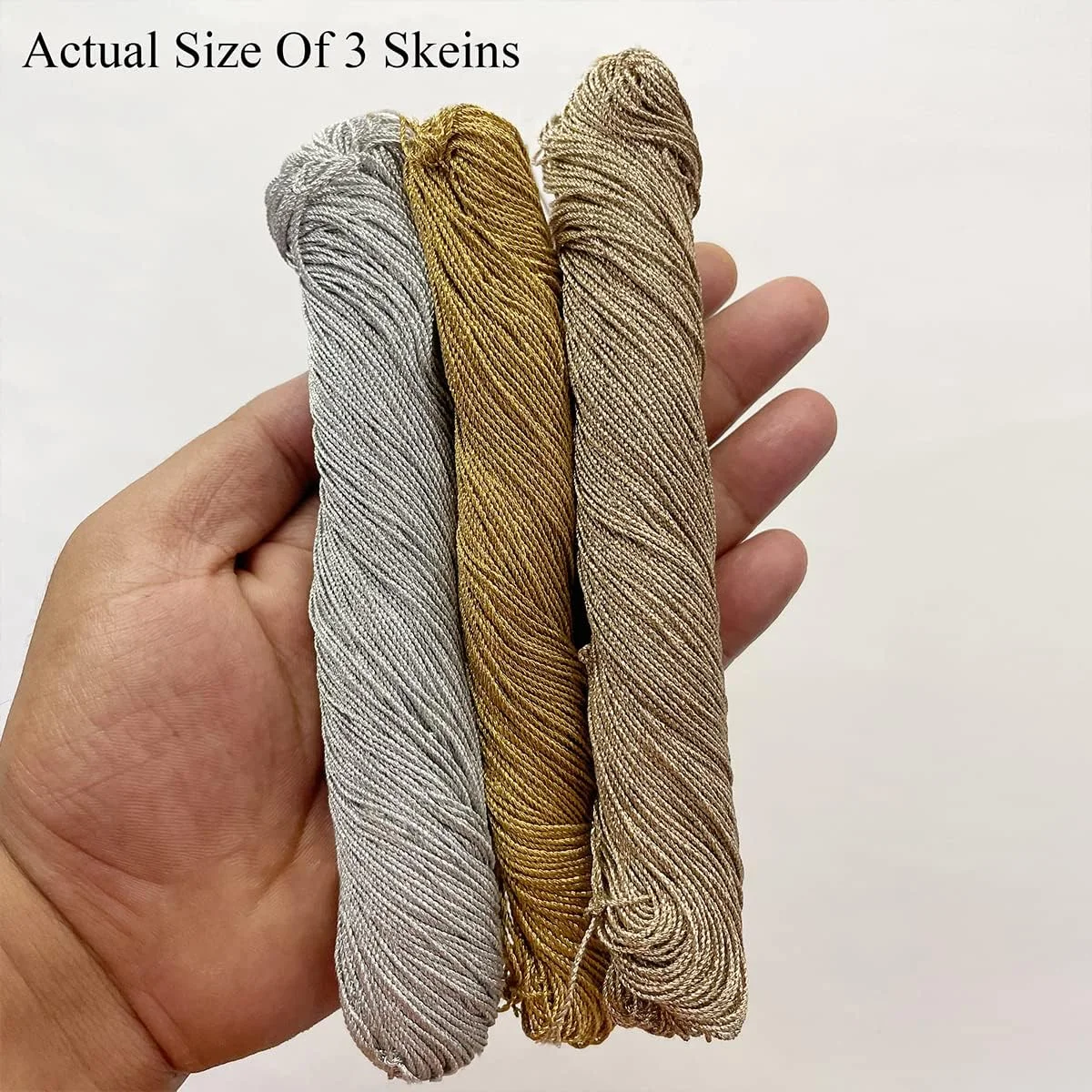 نخ زری متالیک 1 میلی متری Embroiderymaterial برای ساخت جواهرات، ساخت دستبند، نخ زری برای کار آری، کار گلدوزی، دوری/طناب/دھاگا (3 کلاف/رنگ نقره ای، طلایی و رزگلد/100 گرم)