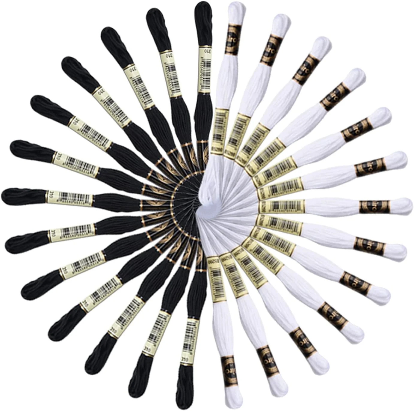 نخ گلدوزی Acrice، 26 کلاف نخ گلدوزی مشکی، نخ های پنبه ای برای دوخت متقاطع، مناسب برای ساخت دستبند دوستی و پروژه های گلدوزی DIY (26 کلاف سفید + مشکی)