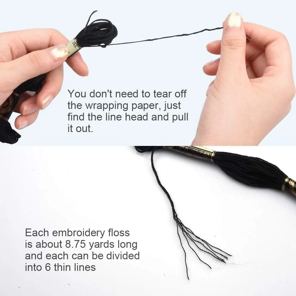 نخ گلدوزی Acrice، 26 کلاف نخ گلدوزی مشکی، نخ های پنبه ای برای دوخت متقاطع، مناسب برای ساخت دستبند دوستی و پروژه های گلدوزی DIY (26 کلاف سفید + مشکی)