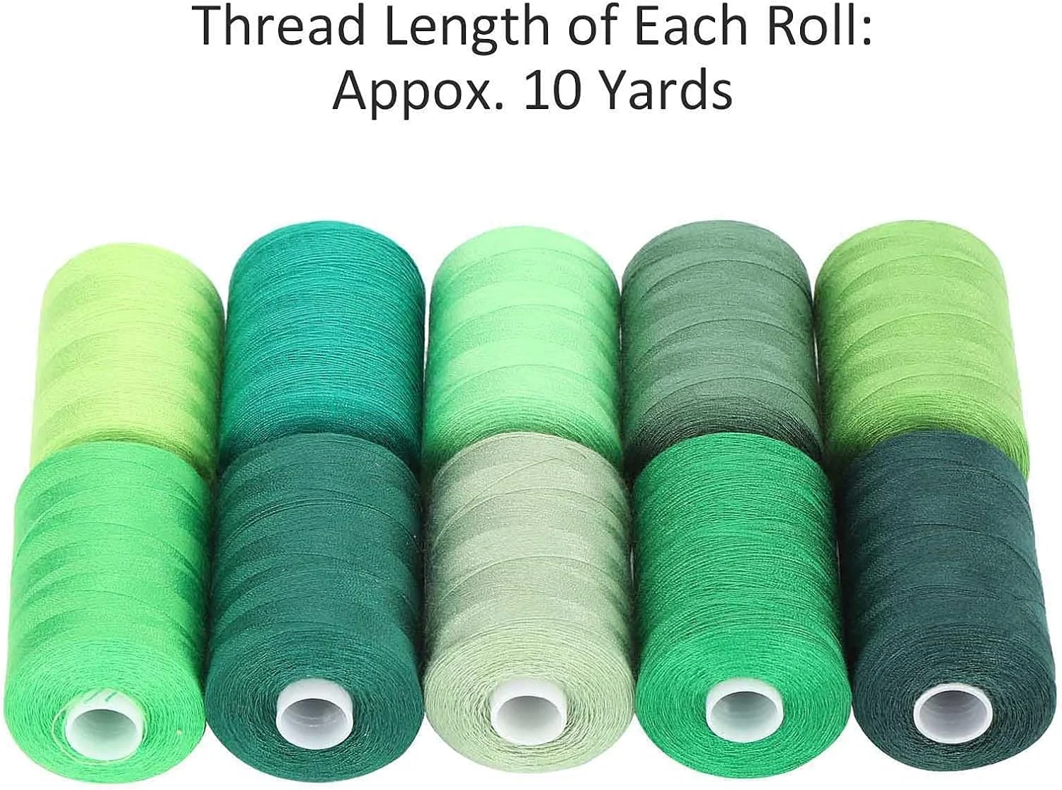 نخ گلدوزی سری سبز، 10 رنگ خیاطی 100 یارد، نخ سردوز چند منظوره پلی استر مجموعه 10 قرقره برای ماشین خیاطی DIY، ماشین گلدوزی، دست