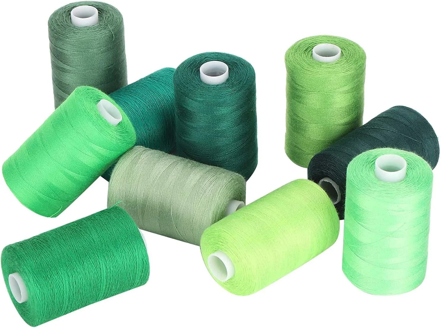 نخ گلدوزی سری سبز، 10 رنگ خیاطی 100 یارد، نخ سردوز چند منظوره پلی استر مجموعه 10 قرقره برای ماشین خیاطی DIY، ماشین گلدوزی، دست