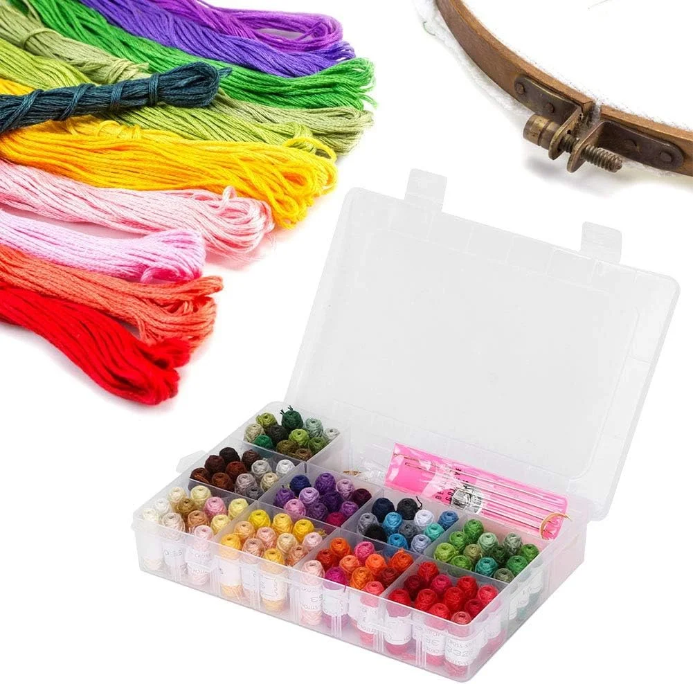 ست گلدوزی DIY، ست نخ خیاطی، کیت خیاطی چند رنگ برای گلدوزی متقاطع برای مبتدیان (جعبه ست 100 رنگ)