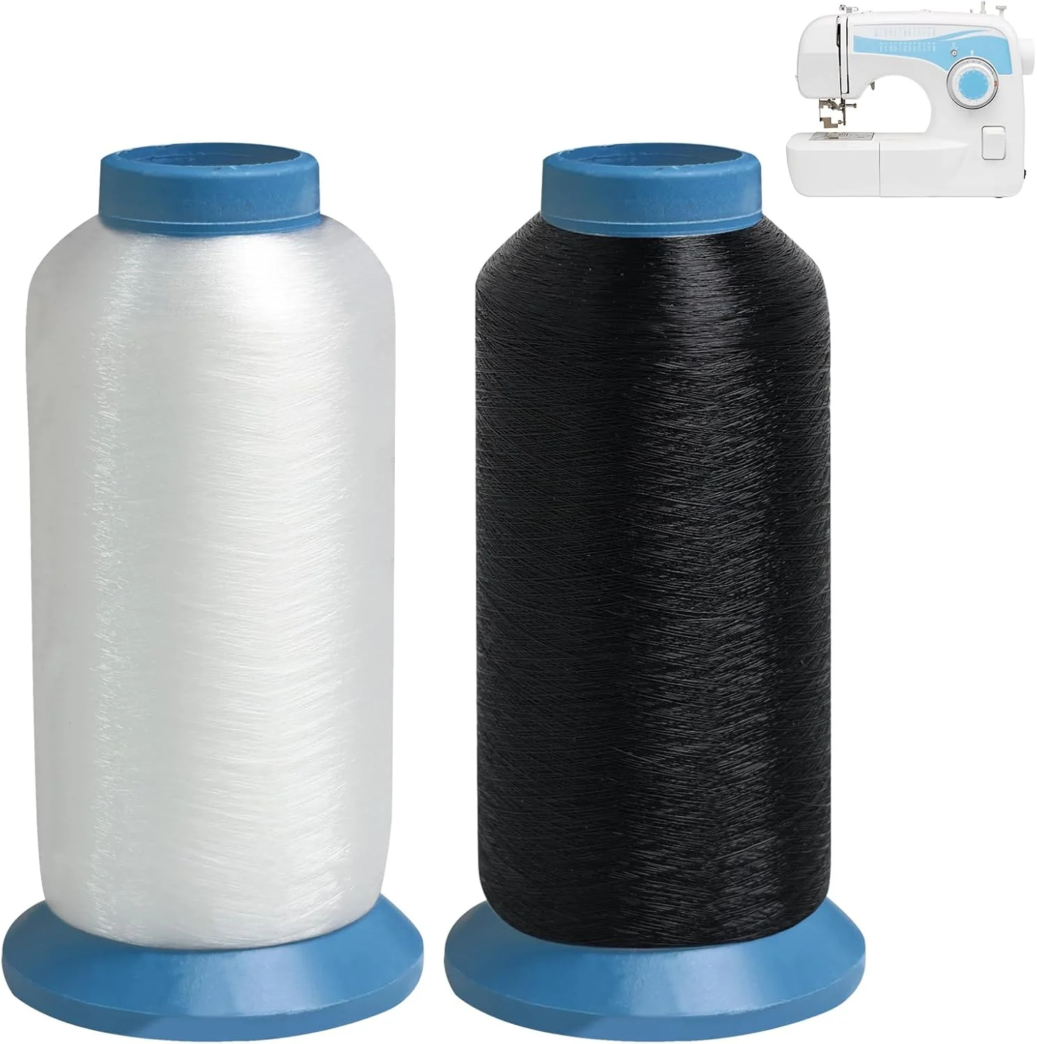 ست 2 عددی نخ گلدوزی 5000 متری (سیاه + سفید) برای ماشین های گلدوزی و چرخ خیاطی، ماسوره های نایلونی، استحکام بالا و ضد الکتریسیته ساکن، برای گلدوزی و خیاطی DIY