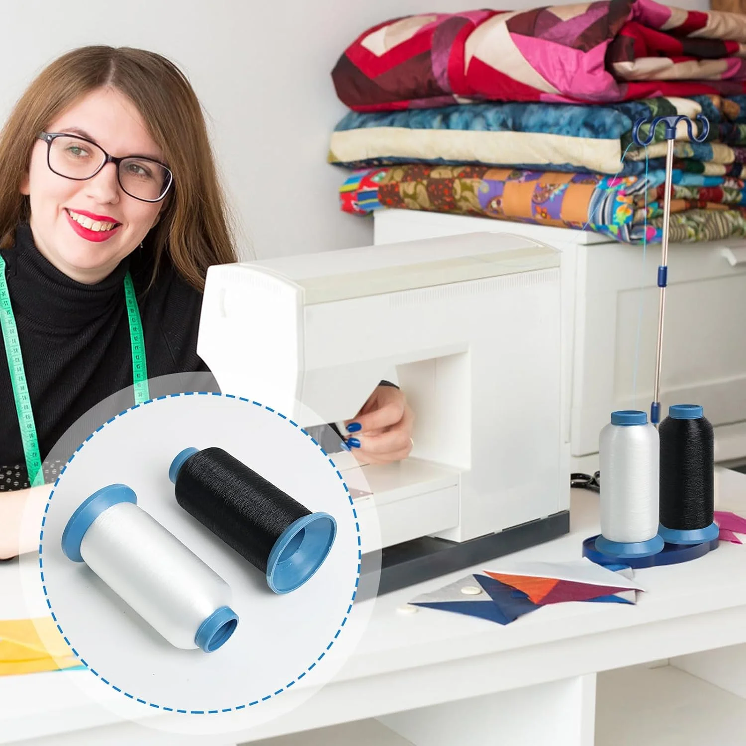 ست 2 عددی نخ گلدوزی 5000 متری (سیاه + سفید) برای ماشین های گلدوزی و چرخ خیاطی، ماسوره های نایلونی، استحکام بالا و ضد الکتریسیته ساکن، برای گلدوزی و خیاطی DIY