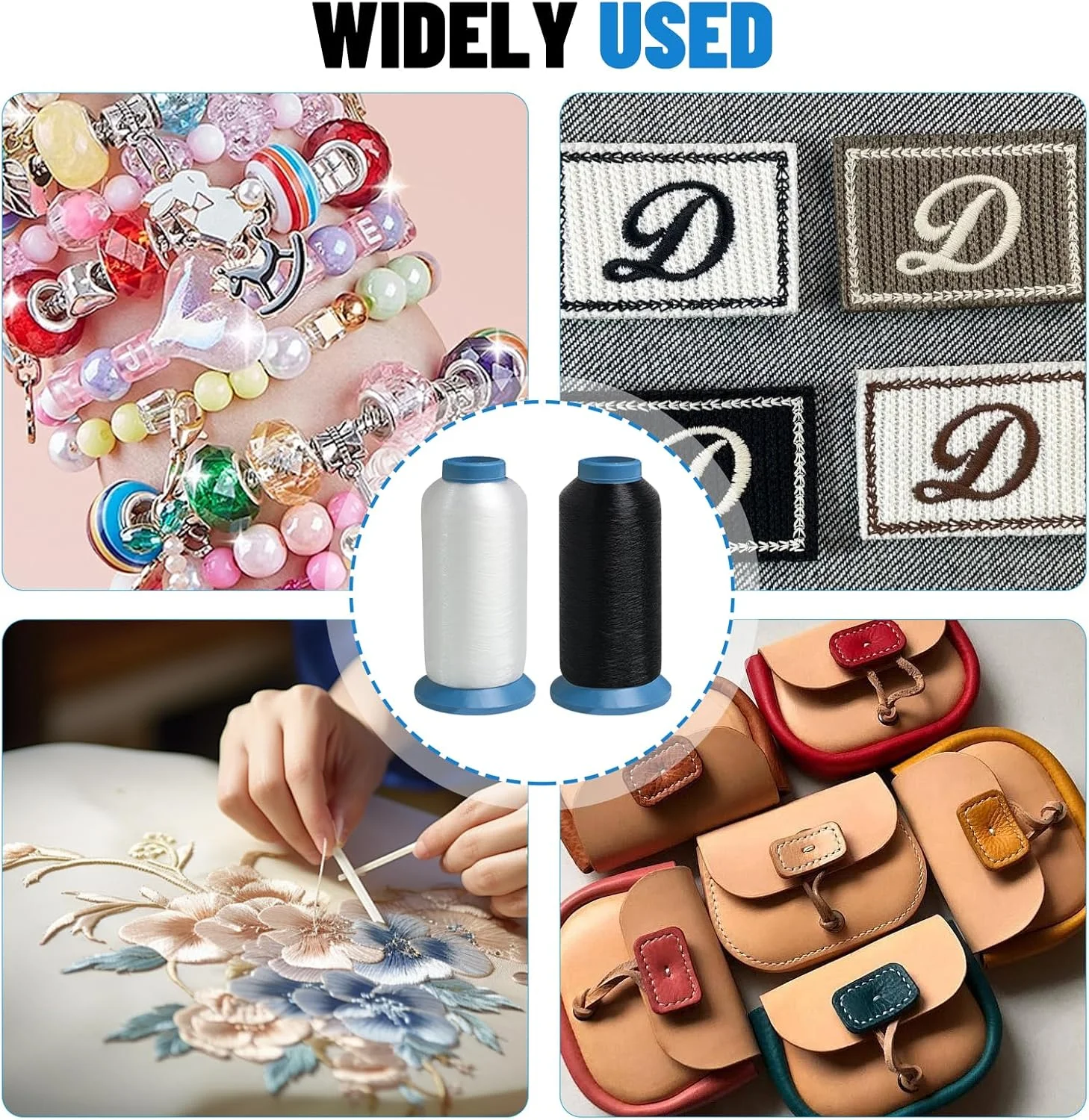 ست 2 عددی نخ گلدوزی 5000 متری (سیاه + سفید) برای ماشین های گلدوزی و چرخ خیاطی، ماسوره های نایلونی، استحکام بالا و ضد الکتریسیته ساکن، برای گلدوزی و خیاطی DIY