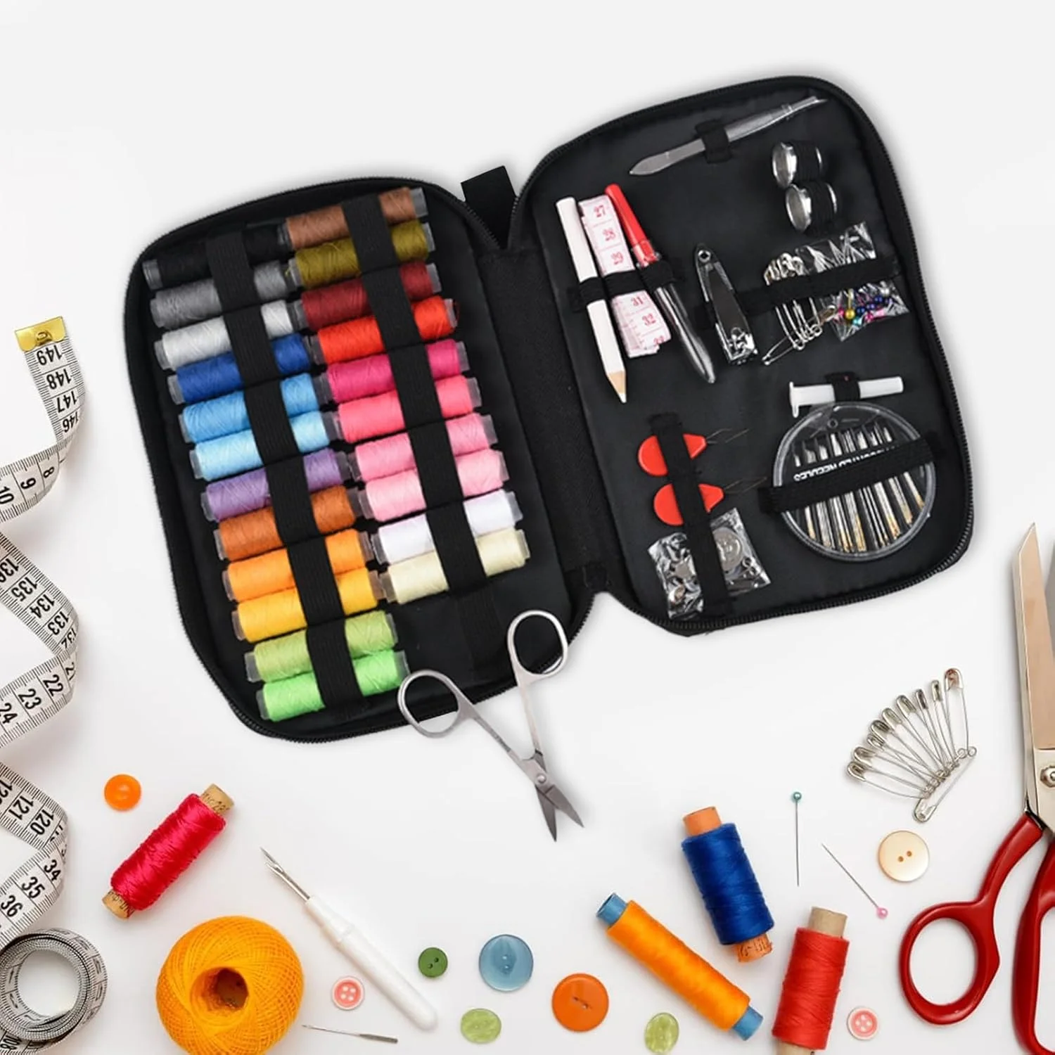 ست خیاطی، مجموعه نخ گلدوزی، لوازم سنگین و جمع و جور، ابزار مناسب مبتدیان برای تعمیر، صنایع دستی اتاق خوابگاه، علاقه مندان به صنایع دستی، لحاف دوزی