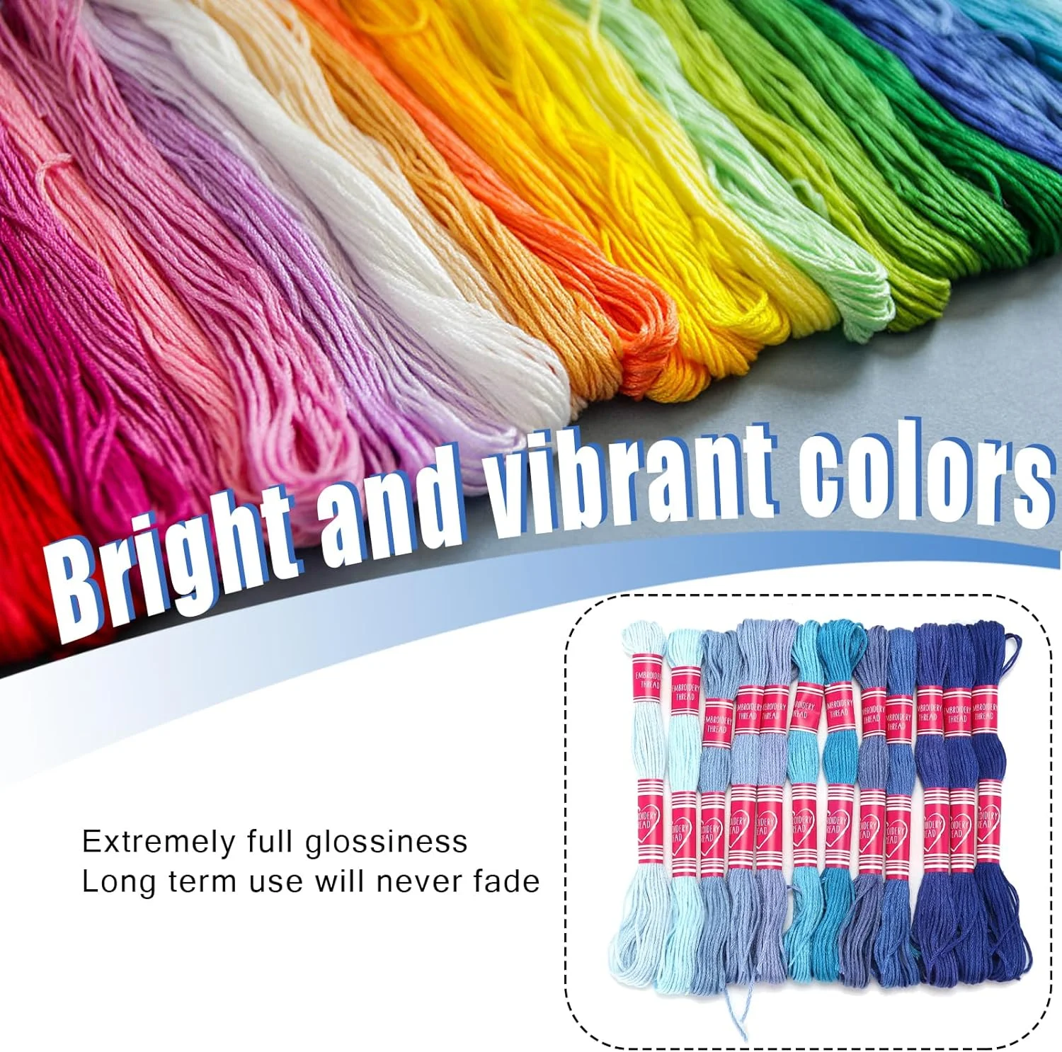 نخ گلدوزی گرادیان روشن متالیک نخ گلدوزی نخ گلدوزی رنگ سفید خط پلی استر برای گروه دوستداران سوزن دوزی (آبی)