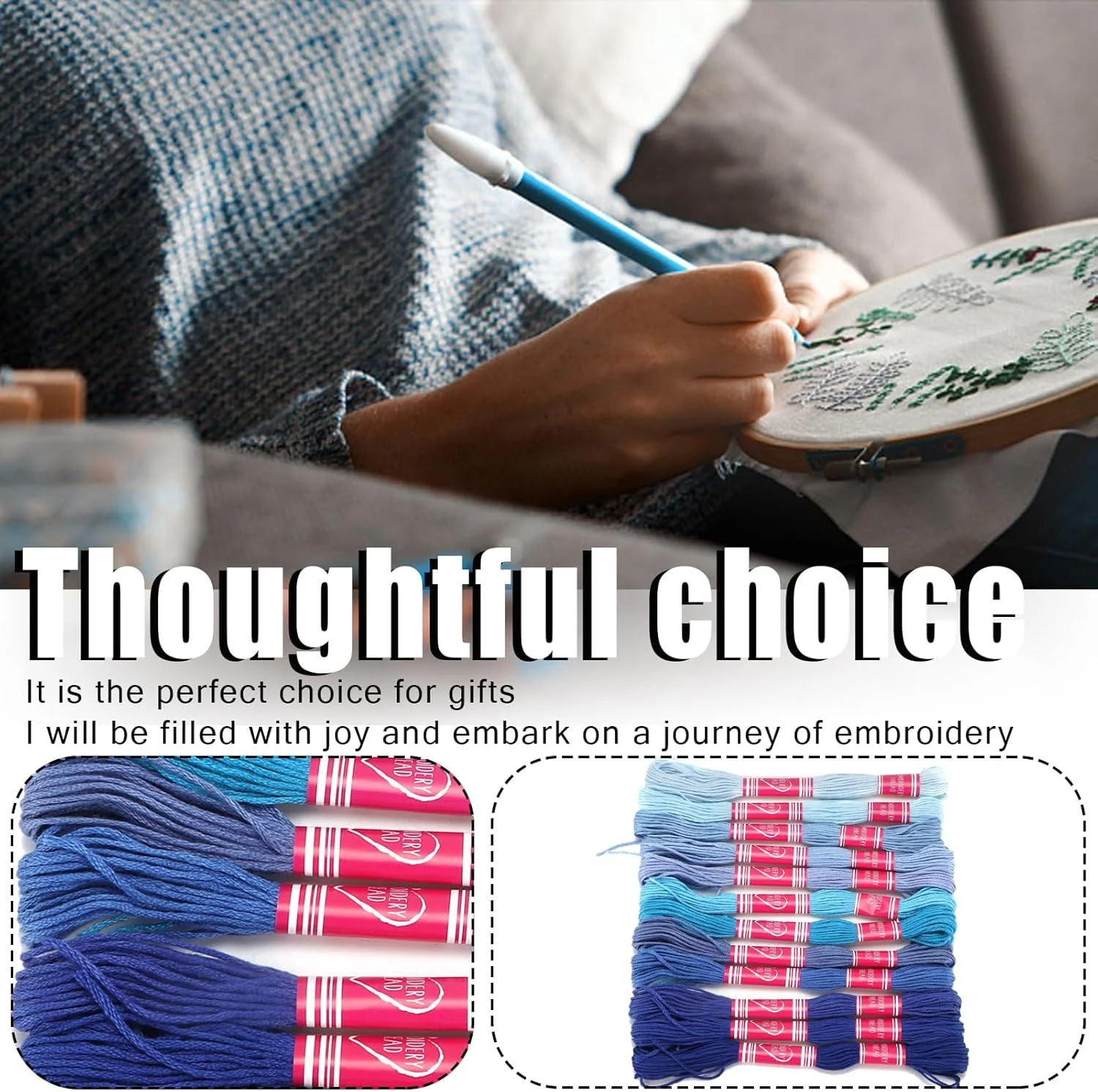 نخ گلدوزی گرادیان روشن متالیک نخ گلدوزی نخ گلدوزی رنگ سفید خط پلی استر برای گروه دوستداران سوزن دوزی (آبی)