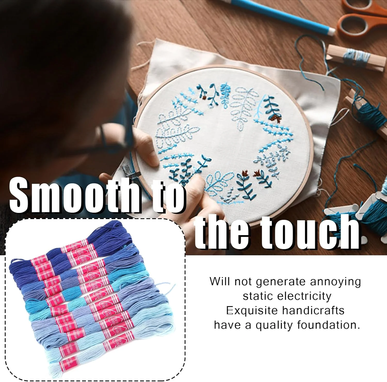 نخ گلدوزی گرادیان روشن متالیک نخ گلدوزی نخ گلدوزی رنگ سفید خط پلی استر برای گروه دوستداران سوزن دوزی (آبی)