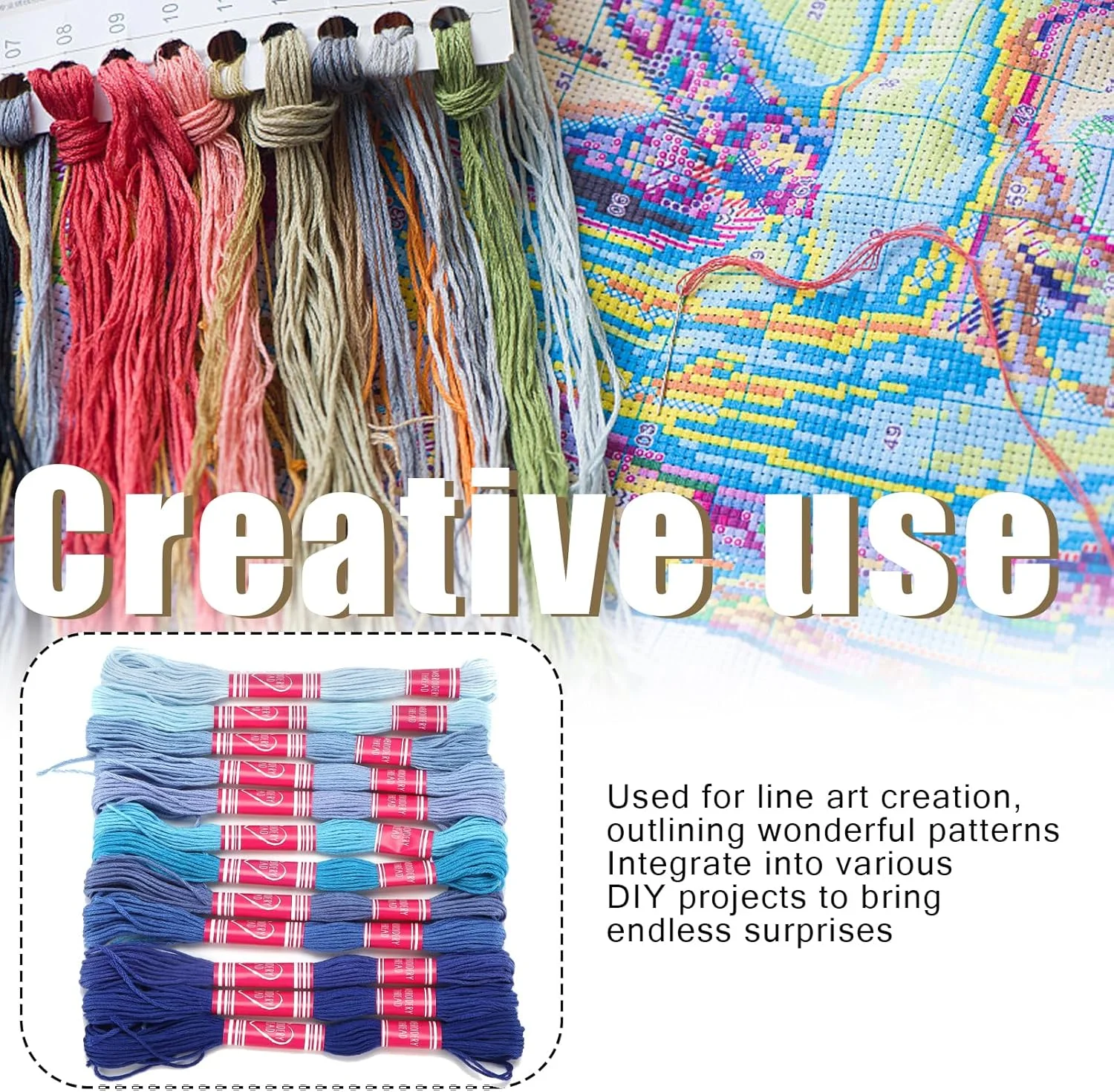 نخ گلدوزی گرادیان روشن متالیک نخ گلدوزی نخ گلدوزی رنگ سفید خط پلی استر برای گروه دوستداران سوزن دوزی (آبی)