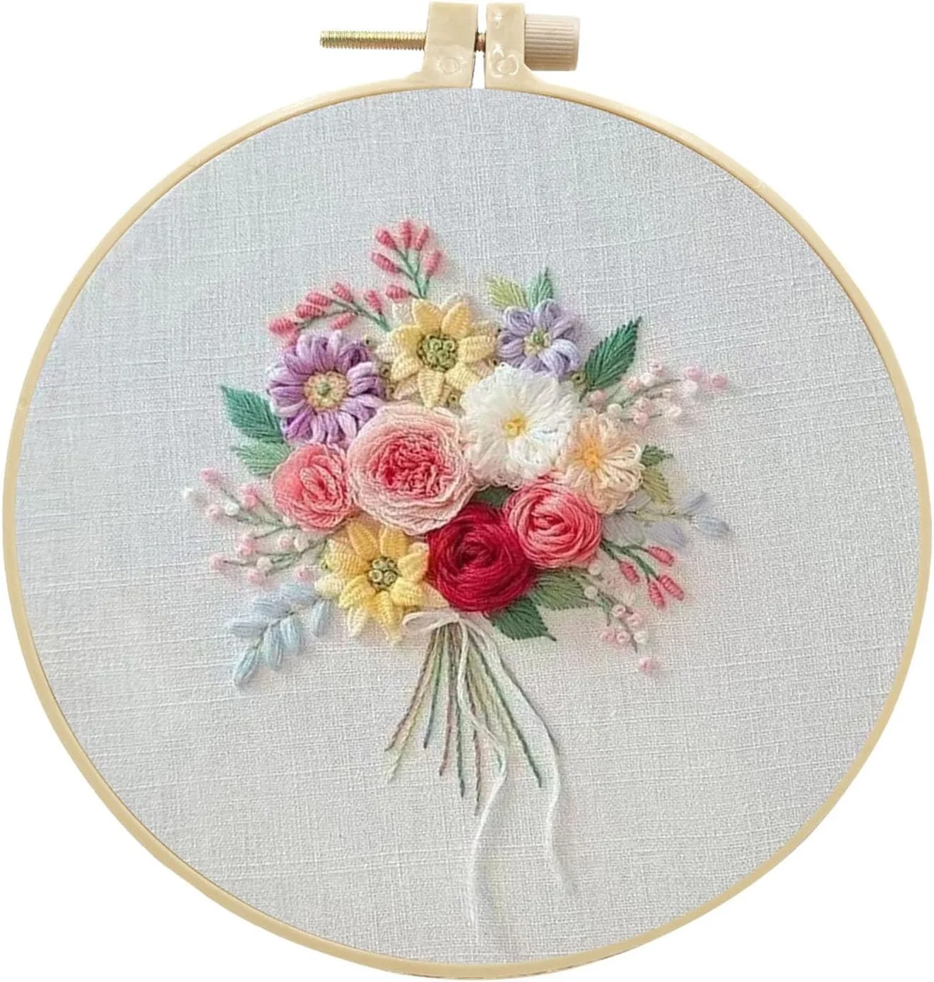ست کامل گلدوزی طرح گل، حلقه قابل تنظیم، الگوهای زیبا، مناسب برای بانوان مبتدی و علاقه مندان به هنر، دکور گلدوزی برای تزئین دیوار منزل، کلاس های صنایع دستی