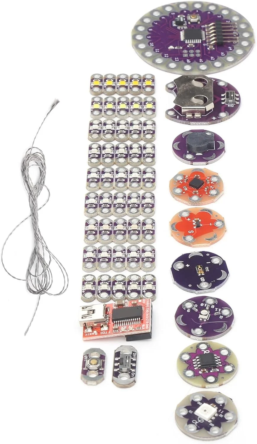 کیت استارتر الکترونیک، خیاطی LilyPad الکترونیکی، کاوش پوشیدنی با مجموعه نخ رسانا، ماژول LED، برد WS2812 دیسک، سنسور دما برای صنعت