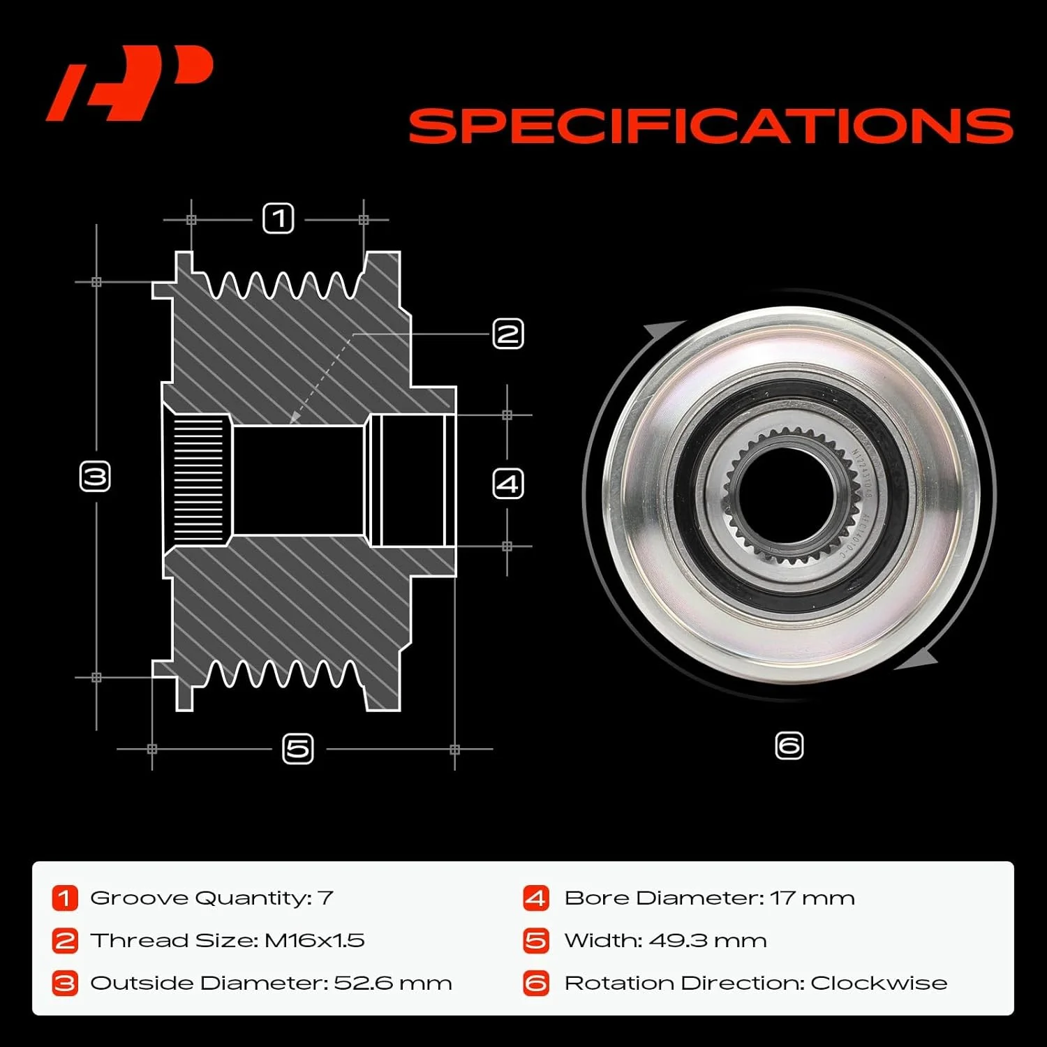 پولی کلاچ دینام A-Premium سازگار با مرسدس بنز اسپرینتر 2500 3500، E320، R320، SL65 AMG و دوج اسپرینتر 2500 3500 و Freightliner اسپرینتر 2500 3500 و جیپ گرند چروکی