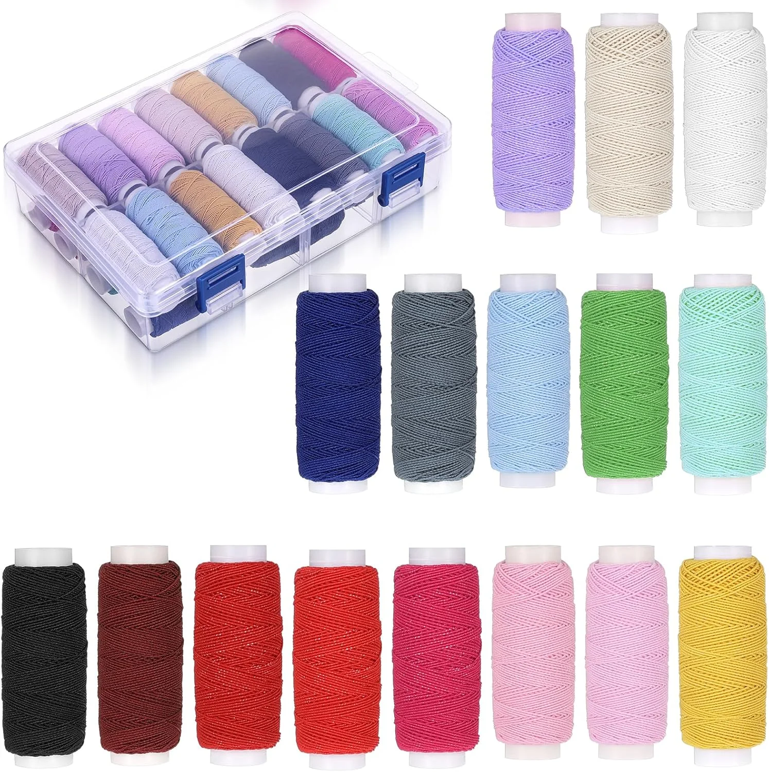 24 عدد نخ الاستیک 0.6 میلی متری، نخ خیاطی چین دار برای چرخ خیاطی، لحاف دوزی، بافندگی، 30 متر در هر قرقره