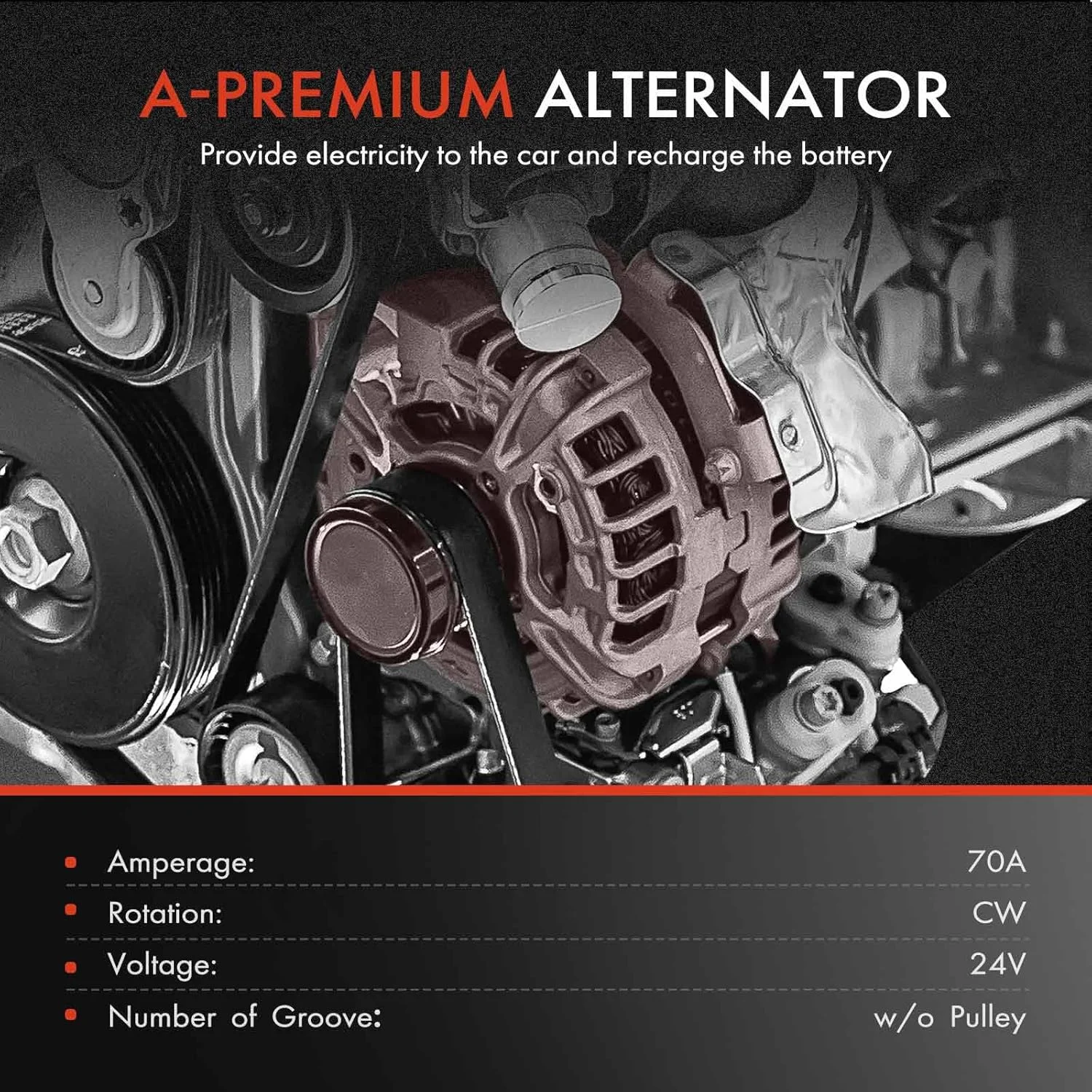 آلترناتور A-Premium سازگار با ترمینال های 21 SI SAE ولتاژ 24 ولت، 24 ولت 70 آمپر جهت چرخش در جهت عقربه های ساعت