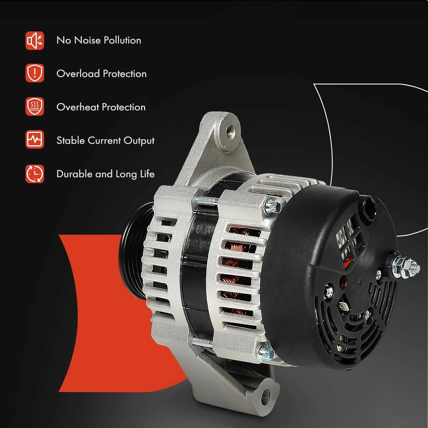 دینام A-Premium سازگار با Crusader 305 350 2002-2004، 364، 496 و Hyster S-120XMS، S-120XMSPRS و Marine Power مدل های مختلف و Pleasurecraft 305CI، 350CI، 496CI، 12 ولت 70 آمپر پولی 6 شیار CCW