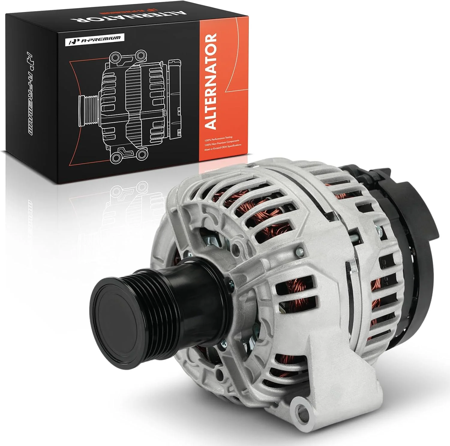 دینام A-Premium سازگار با Saab 9-3 2002-2003، 9-5 2002-2009، 14 ولت 140 آمپر، پولی کلاچ 6 شیار، چرخش در جهت عقربه های ساعت